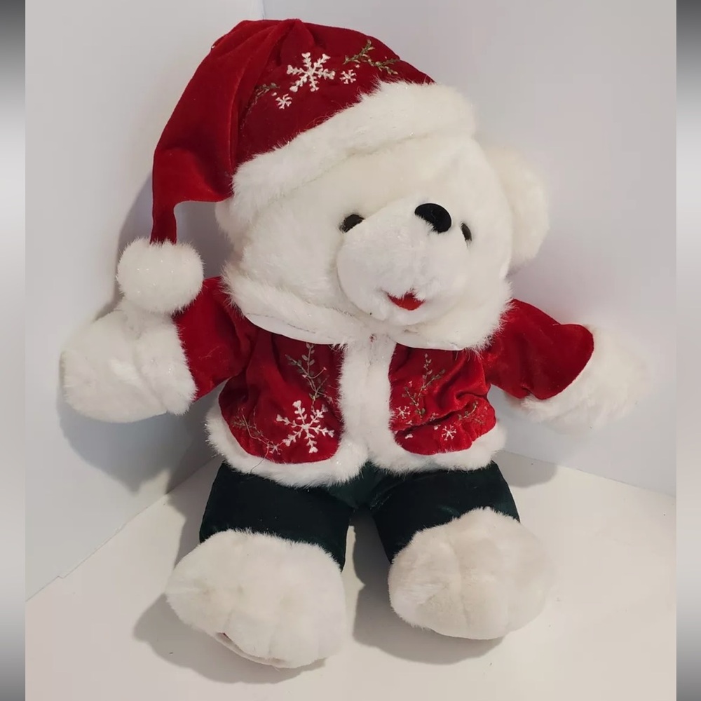 Dan Dee Snowflake 20" Teddy Bear Plush 2007 White Red Hat & Coat Green Pant